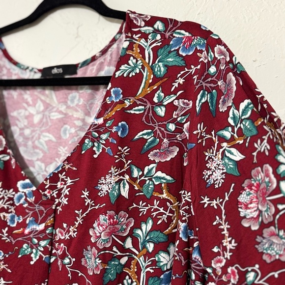 Ellos Plus Size Women's Inverted Front Pleat Maroon Red Floral Tunic Sz 3X 30-32 - Picture 9 of 11
